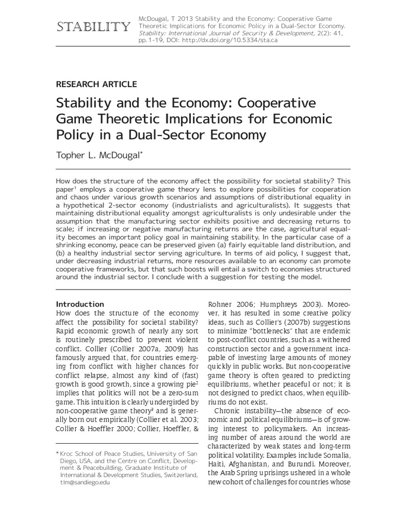 Stability and The Economy: Cooperative Game Theoretic Implications For ...