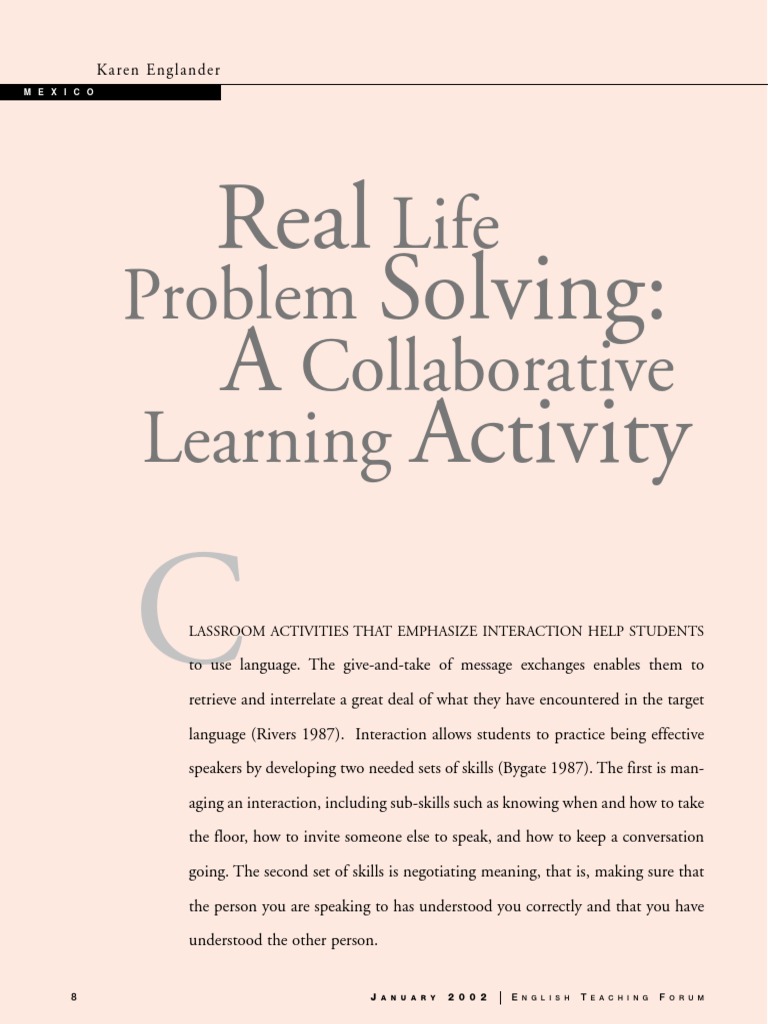 Life Problem Collaborative Learning: Real Solving: A Activity | PDF ...