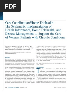 Care Coordination/Home Telehealth:  The Systematic Implementation of  Health Informatics, Home Telehealth, and  Disease Management to Support the Care  of Veteran Patients with Chronic Conditions