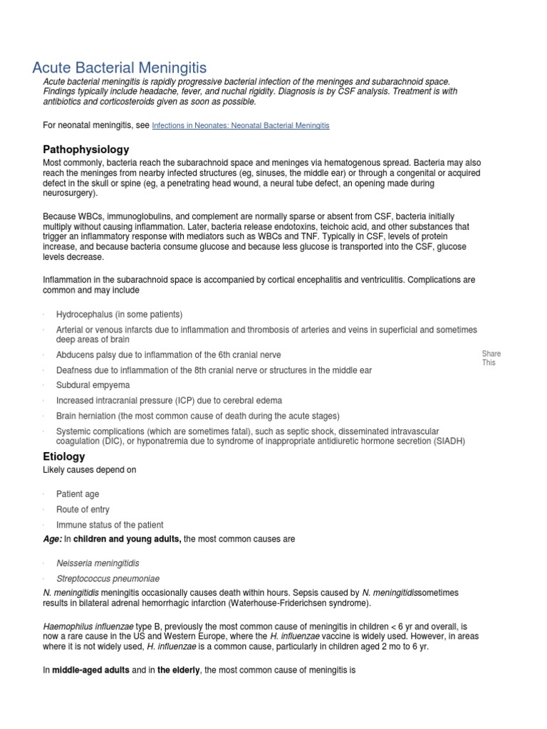 Acute Bacterial Meningitis | PDF | Meningitis | Pneumonia
