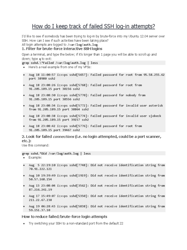 Track Failed SSH Logins on Ubuntu | PDF | Secure Shell | Superuser
