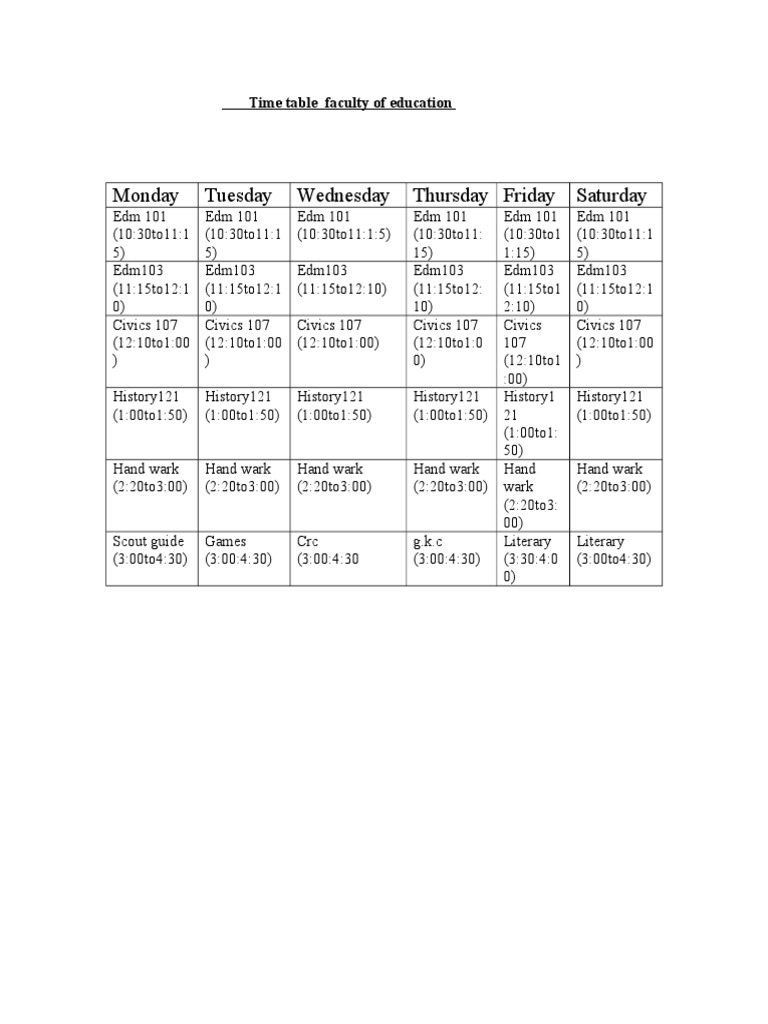 Education Faculty Schedule | PDF | Social Science | Wellness