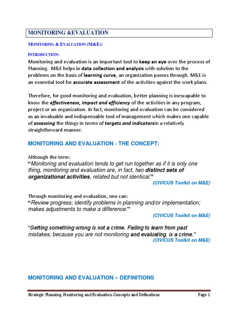 Monitoring and Evaluation Concept Defination Monitoring And