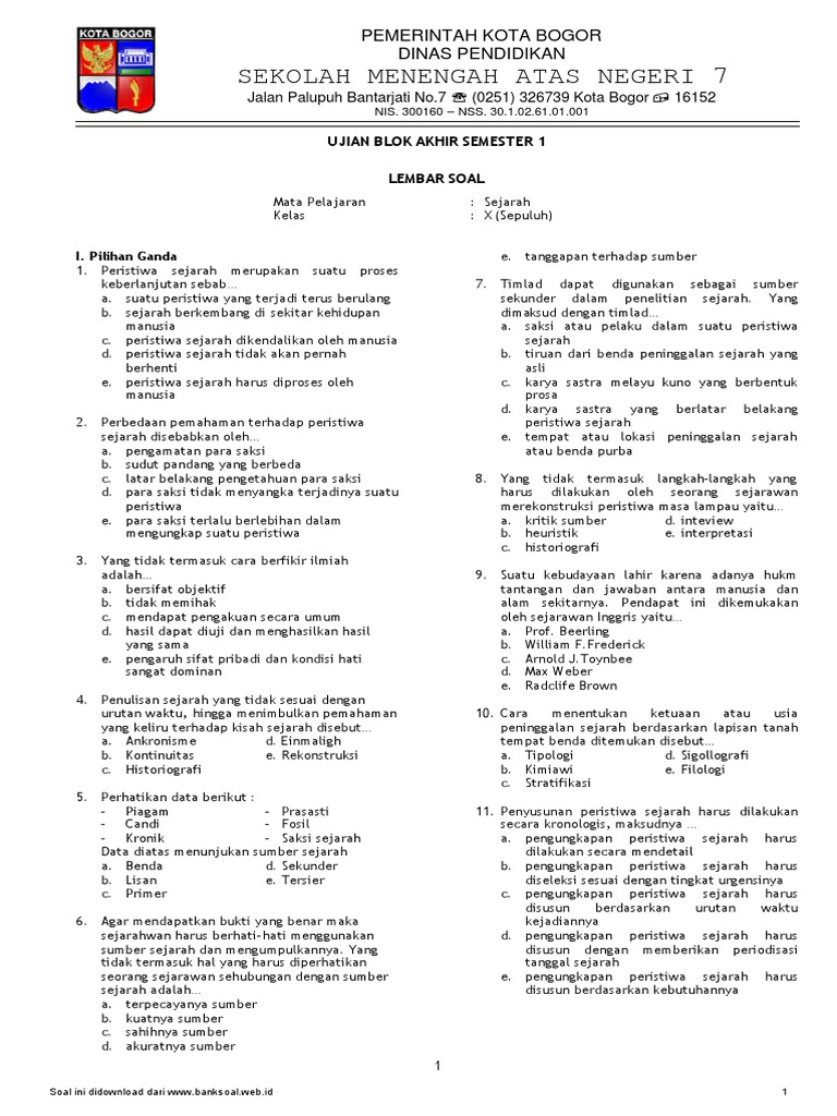 Www Banksoal Web Id Soal Ujian Semester I Sma Kelas X Sejarah Pdf