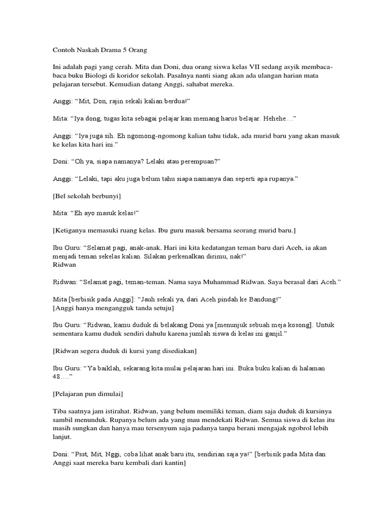 Contoh Naskah Drama Anak Sekolah Mosaicone
