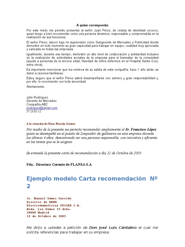 Cartas Recomendacion Gestión de recursos humanos Marketing