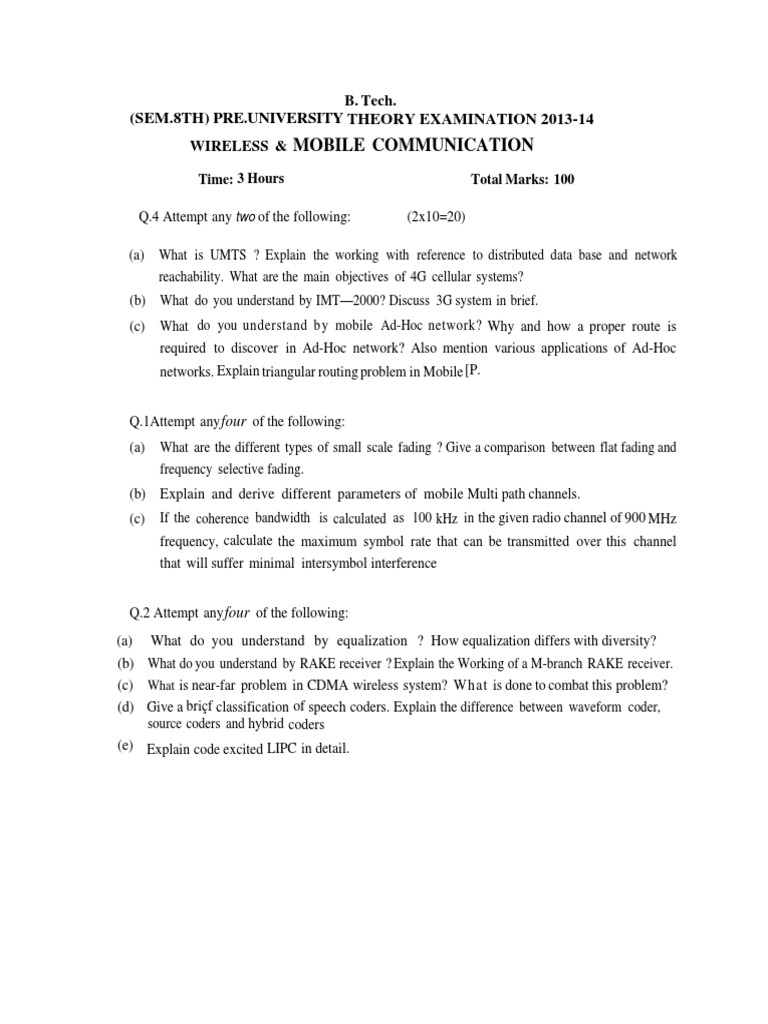 Wireless & Mobile Communication Exam Guide | PDF