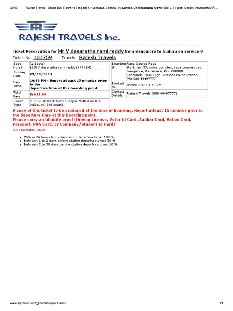 Rajesh Travels Online Bus Tickets to Bangalore, Hyderabad, Chennai