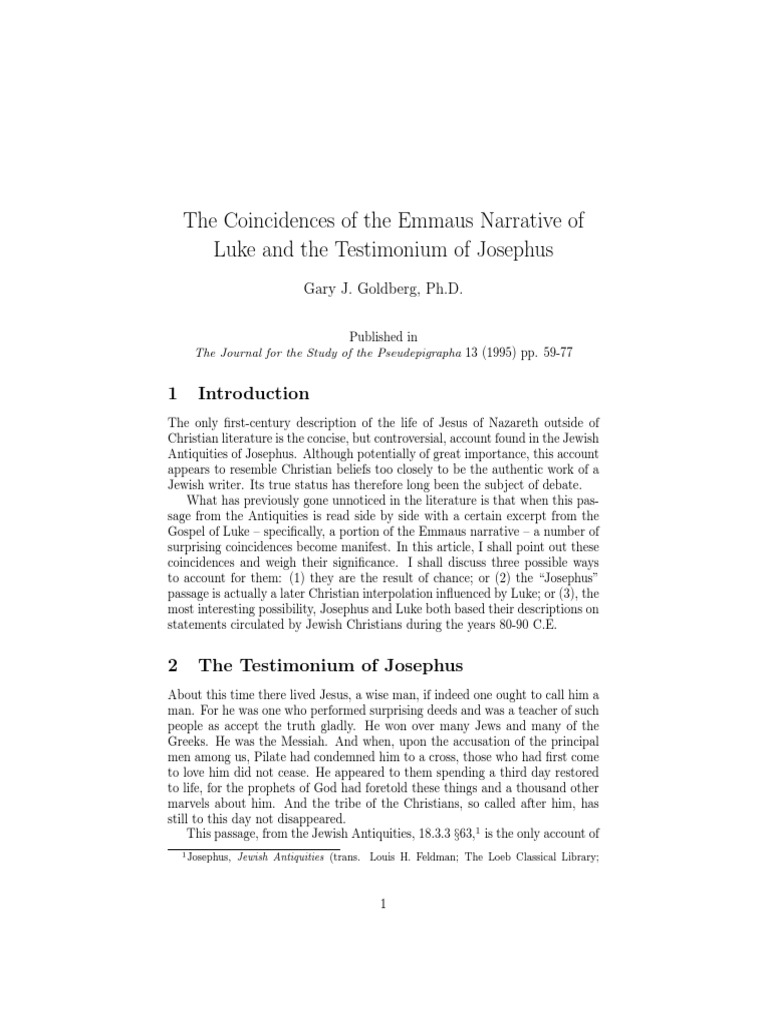 The Coincidences of The Emmaus Narrative and The Testimonium of ...