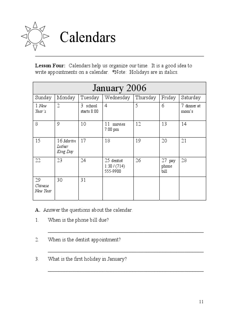 January 2006 Calendar Overview | PDF