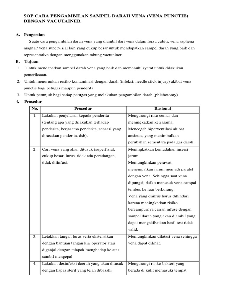 Sop Cara Pengambilan Sampel Darah Vena