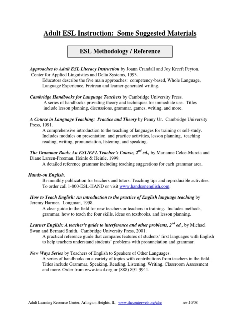 Essential Resources for Adult ESL Teaching | PDF | English As A Second ...