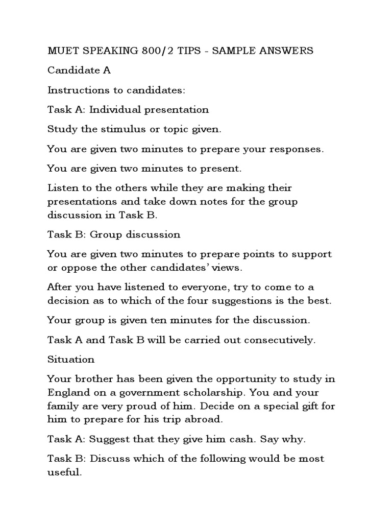 MUET SPEAKING 800-Sample Answer | PDF | Foods | Laptop