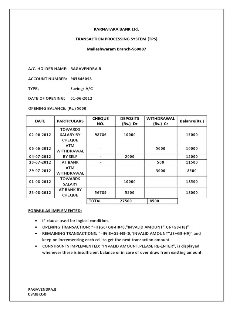 Karnataka Bank Ltd. Transaction Processing System (TPS) Malleshwaram
