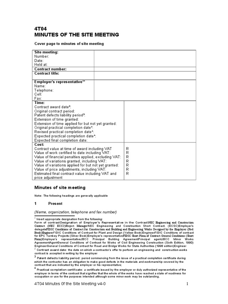 Sample format for Minutes of Meeting Safety