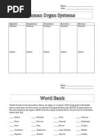 Worksheet - Organ Systems Intro