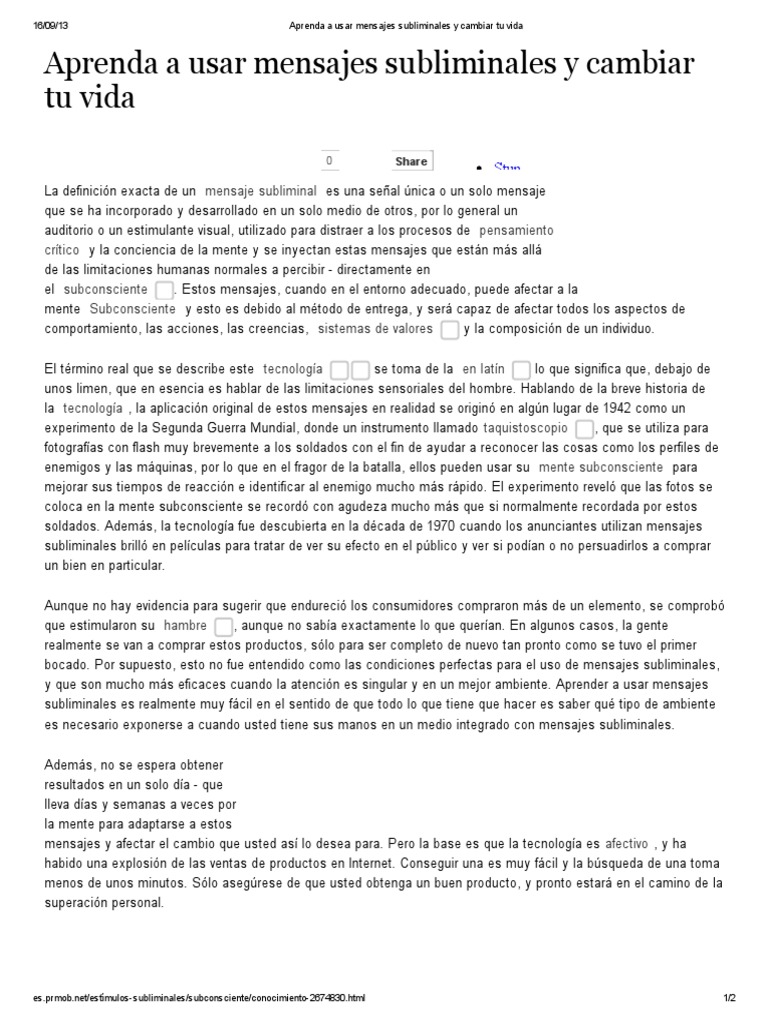 Aprenda A Usar Mensajes Subliminales y Cambiar Tu Vida | PDF | Mente ...