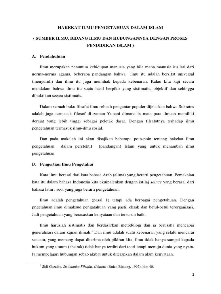 Hakekat Ilmu Pengetahuan Dalam Islam