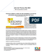 Boletín 053 - Promover Hábitos y Estilos de Vida Saludables Es Una de Las Prioridades para La Secretaría de Salud Del Cauca