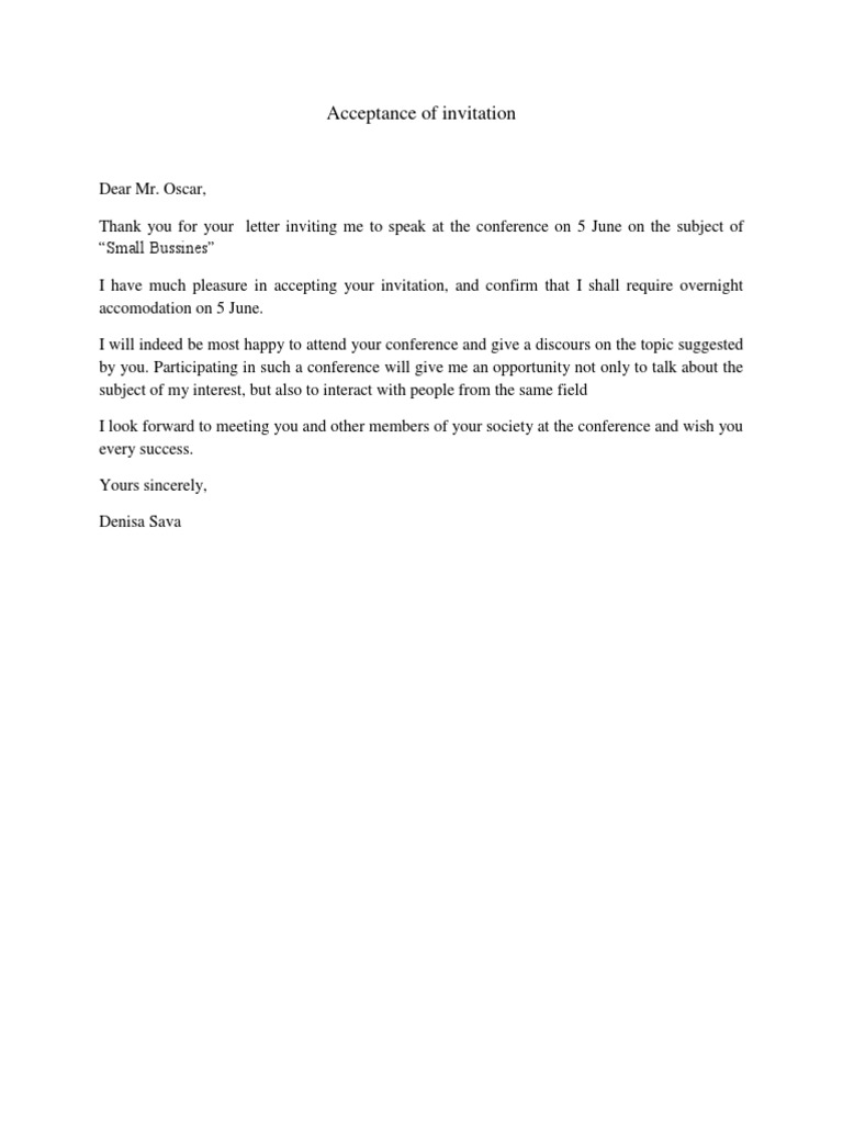 Acceptance of Conference Invitation | PDF | Home & Garden