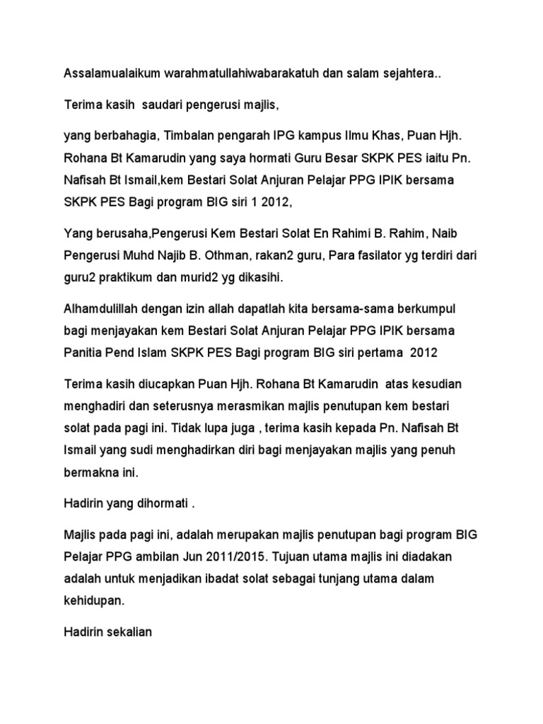 Teks Ucapan Kem Kom Pdf