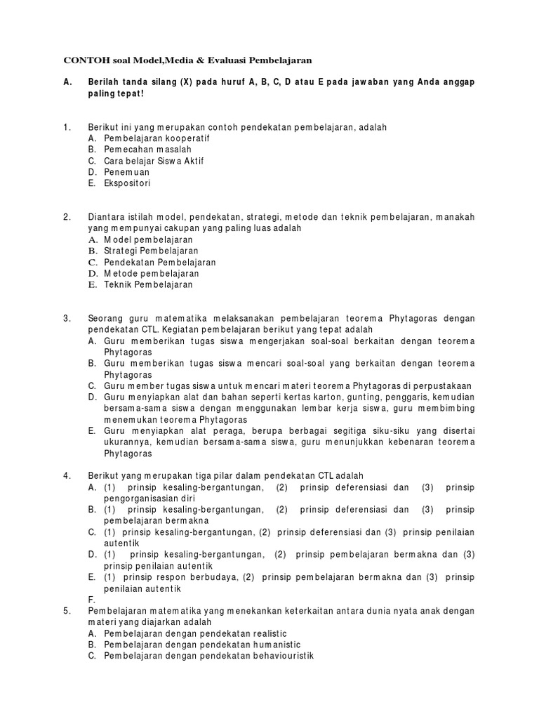 Soal Model Media Dan Evaluasi Pembelajaran