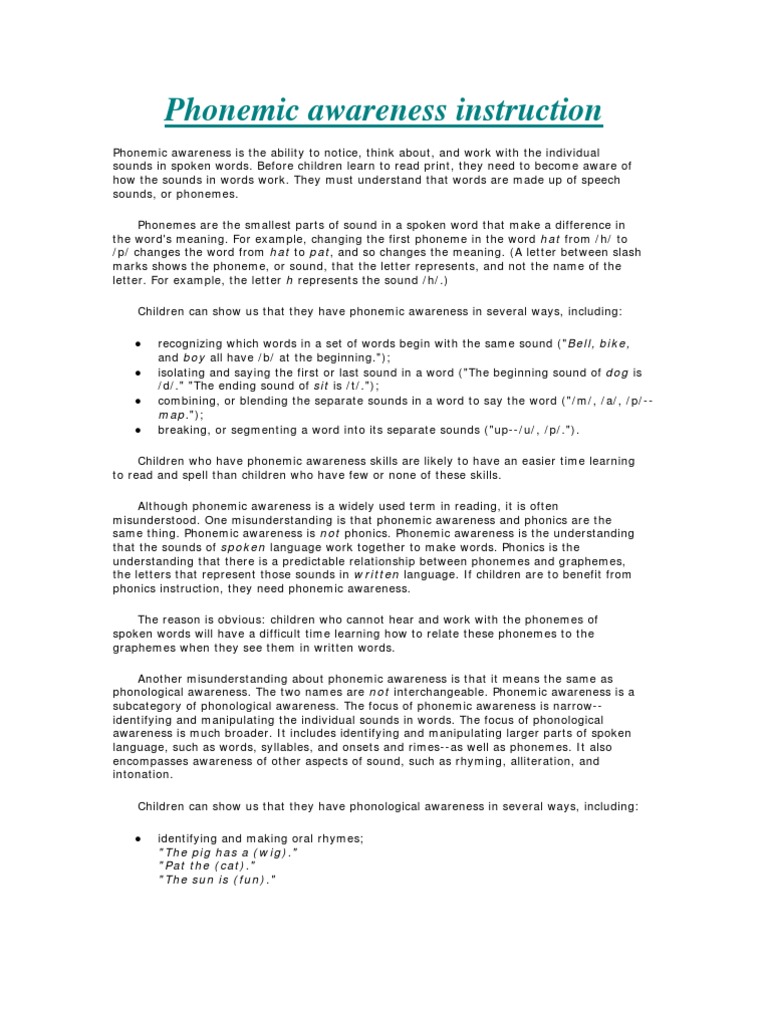 Phonemic Awareness Instruction Guide | PDF | Syllable | Phoneme
