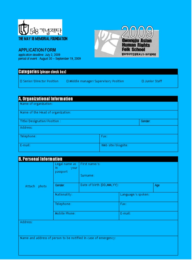 Application Form 2009 Folk School | PDF
