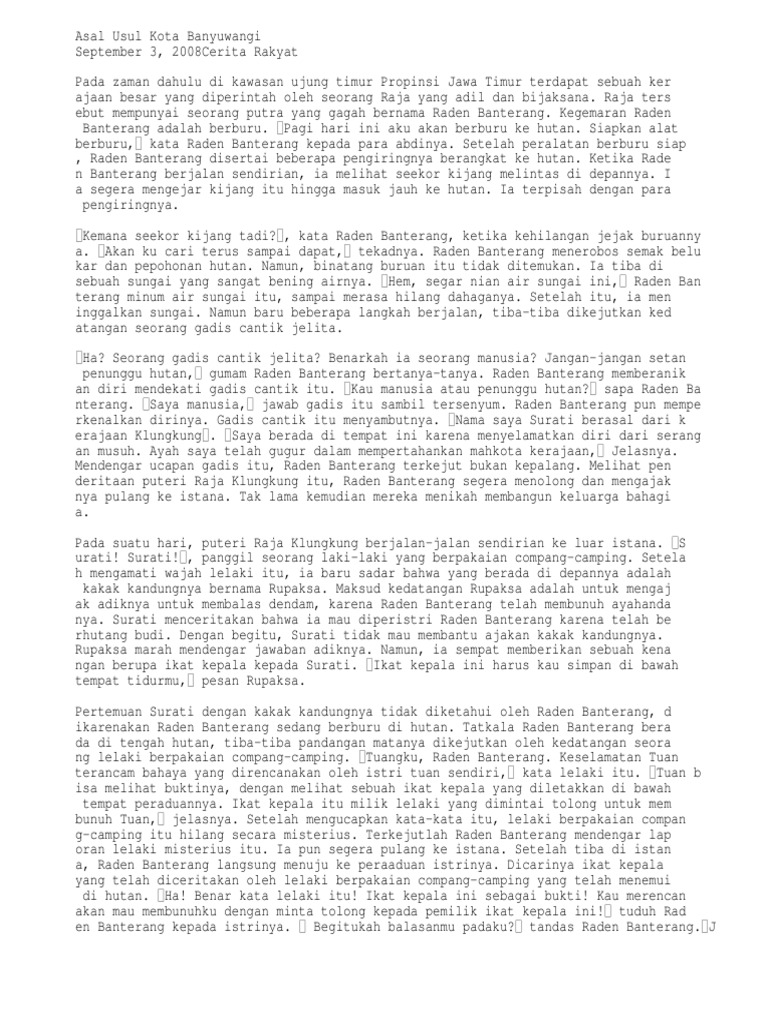 Cerita Rakyat Asal Usul Banyuwangi