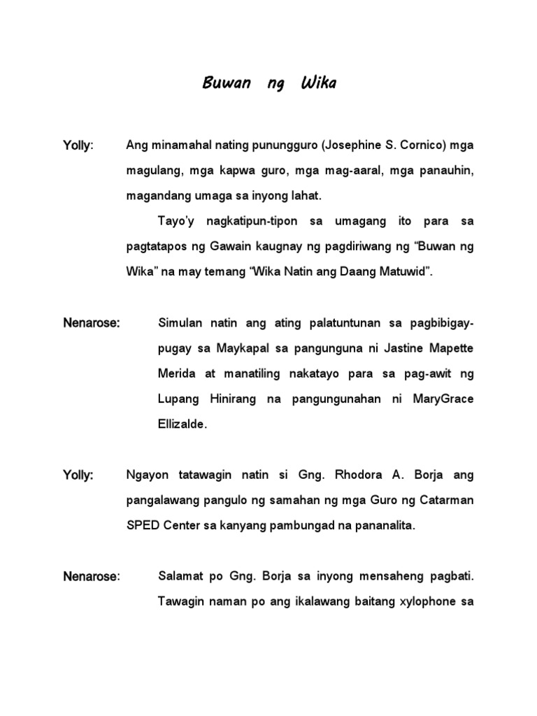 Best Emcee Script For Buwan Ng Wika