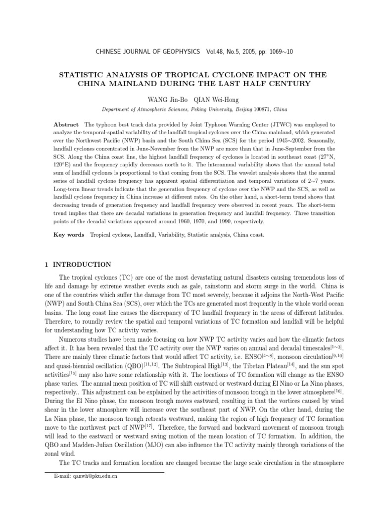 Statistic Analysis of Tropical Cyclone Impact On The China Mainland ...