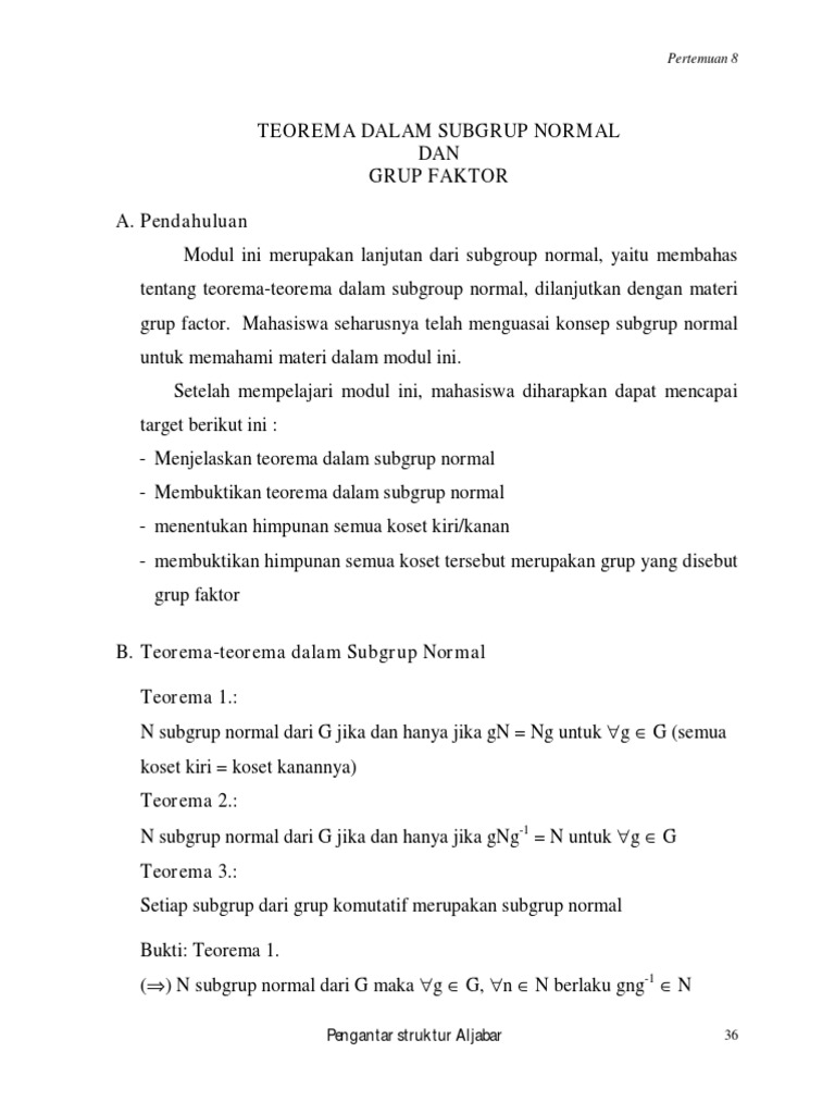 Teorema Subgrup Normal dan Grup Faktor | PDF | Metode & Bahan Ajar