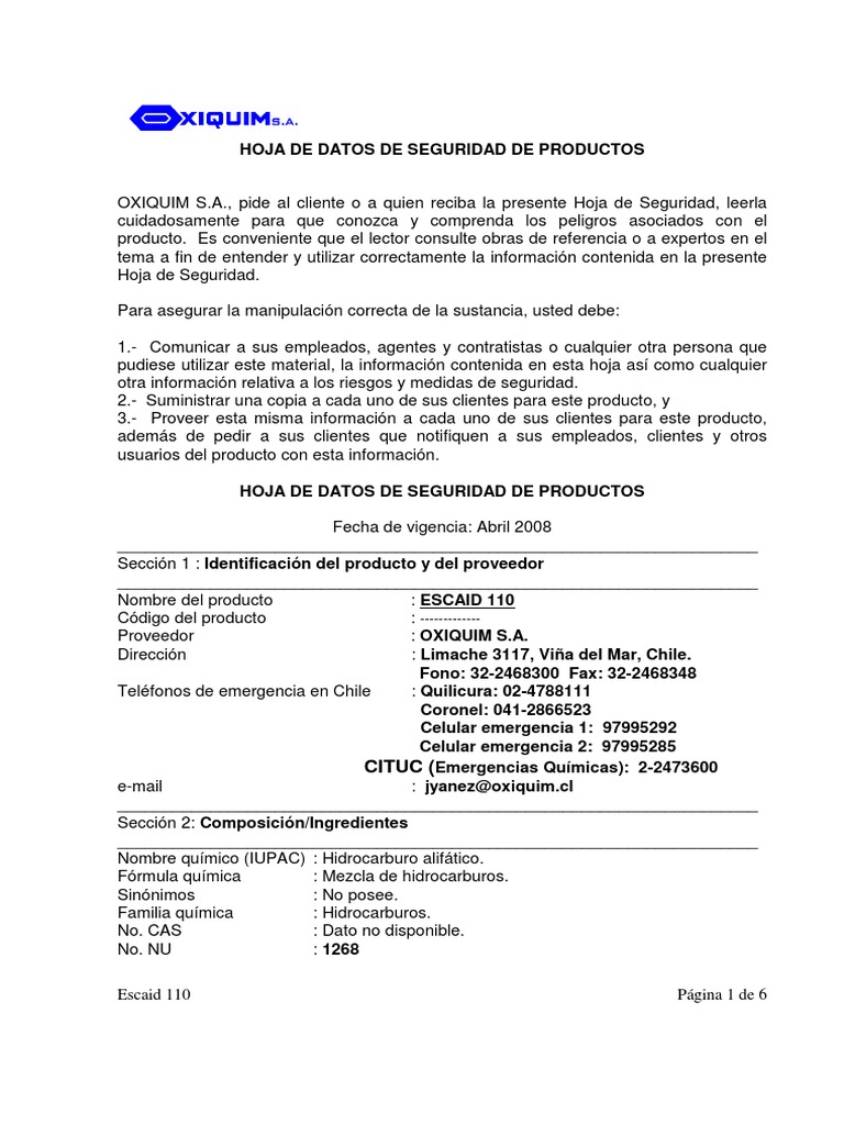 Escaid 110 | PDF | Descomposición | Dióxido de carbono