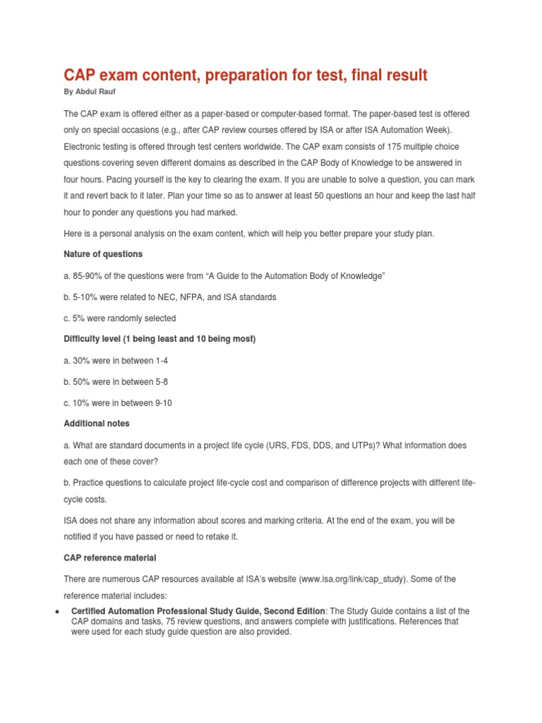 Cap Exam Overview Intech PDF Test (Assessment) Cognition