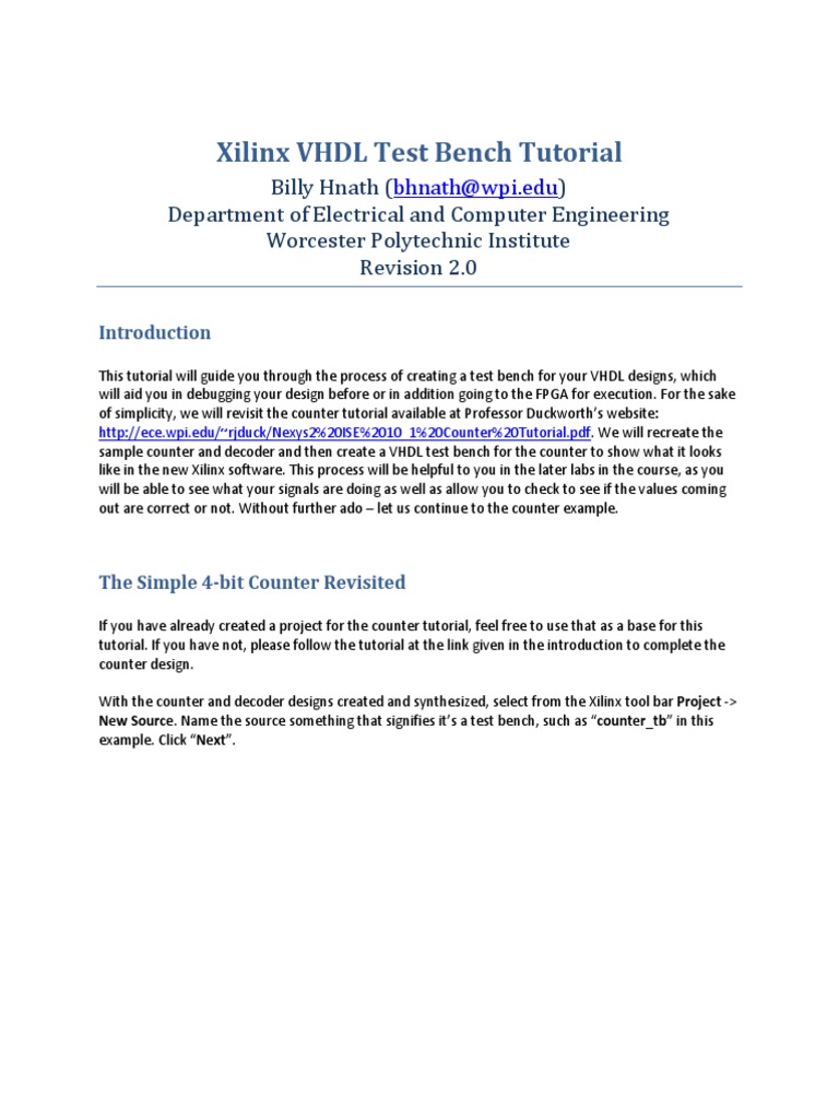 Xilinx VHDL Test Bench Tutorial - 2.0 | PDF | Vhdl | Simulation