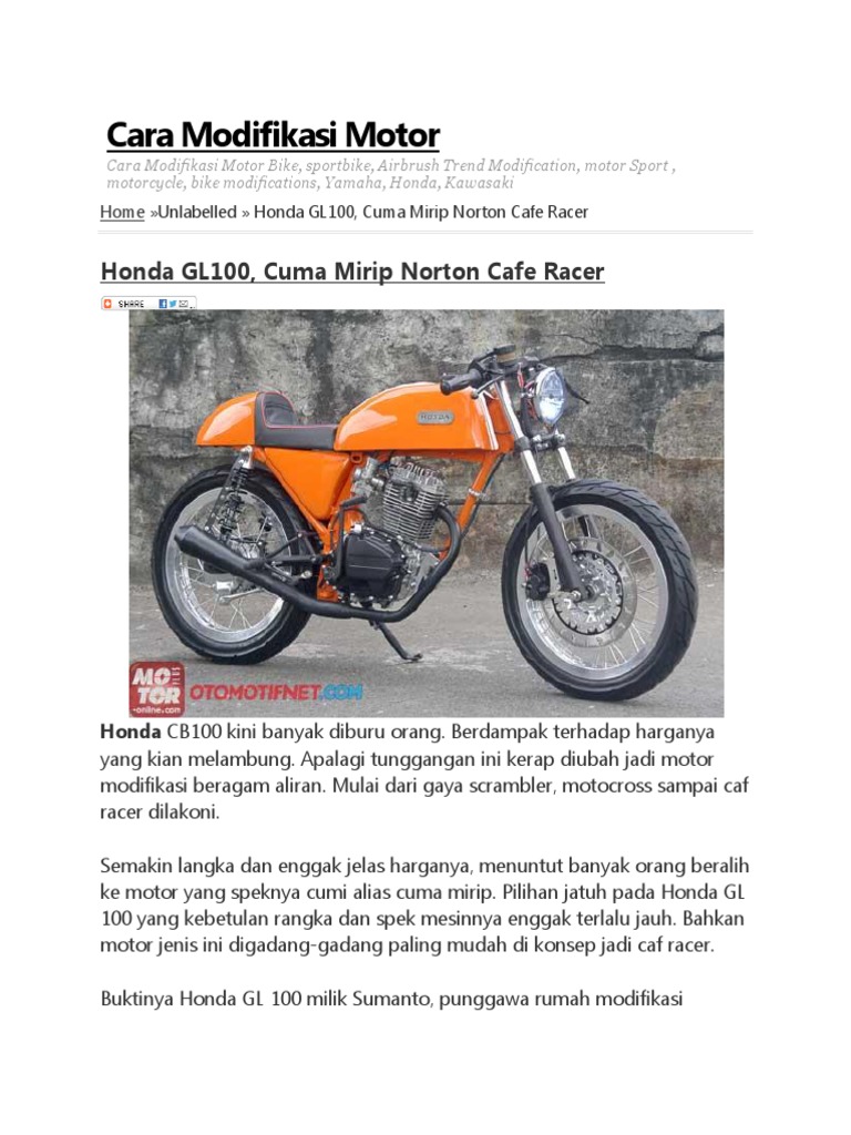 Modifikasi Honda GL 100 jadi Cafe Racer | PDF