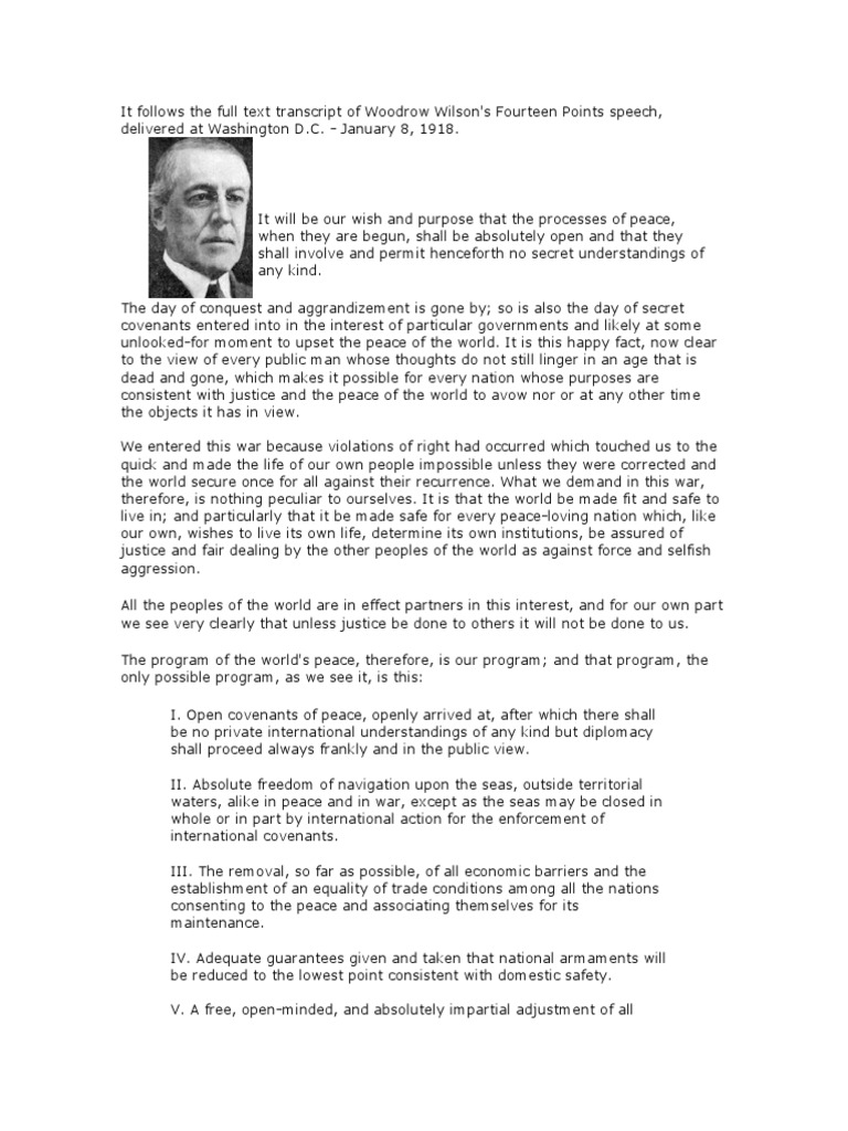 woodrow wilson 14 points on Woodrow Wilson 14 Points Muhammad Ali Jinnah Ottoman Empire