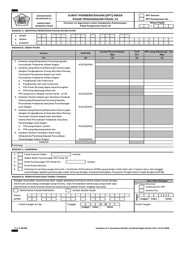 SPT  Masa PPh  Pasal  15 Excel  SPT  Masa PPh  Pasal  15 Excel