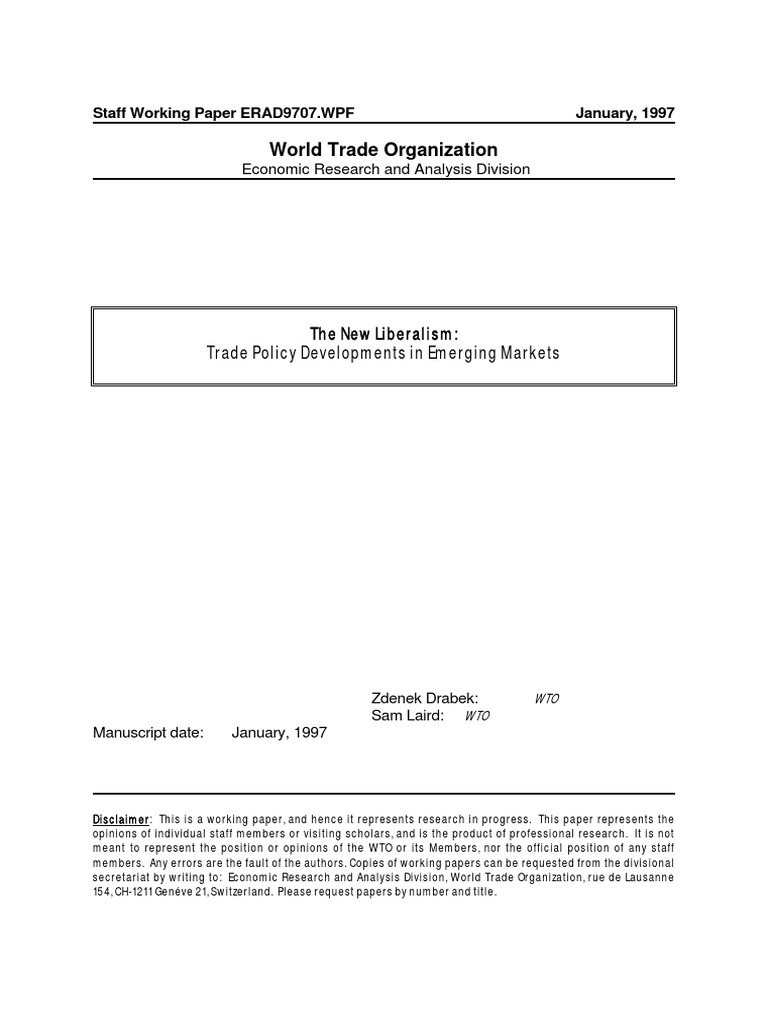 Trade Policy Changes in Emerging Markets | PDF