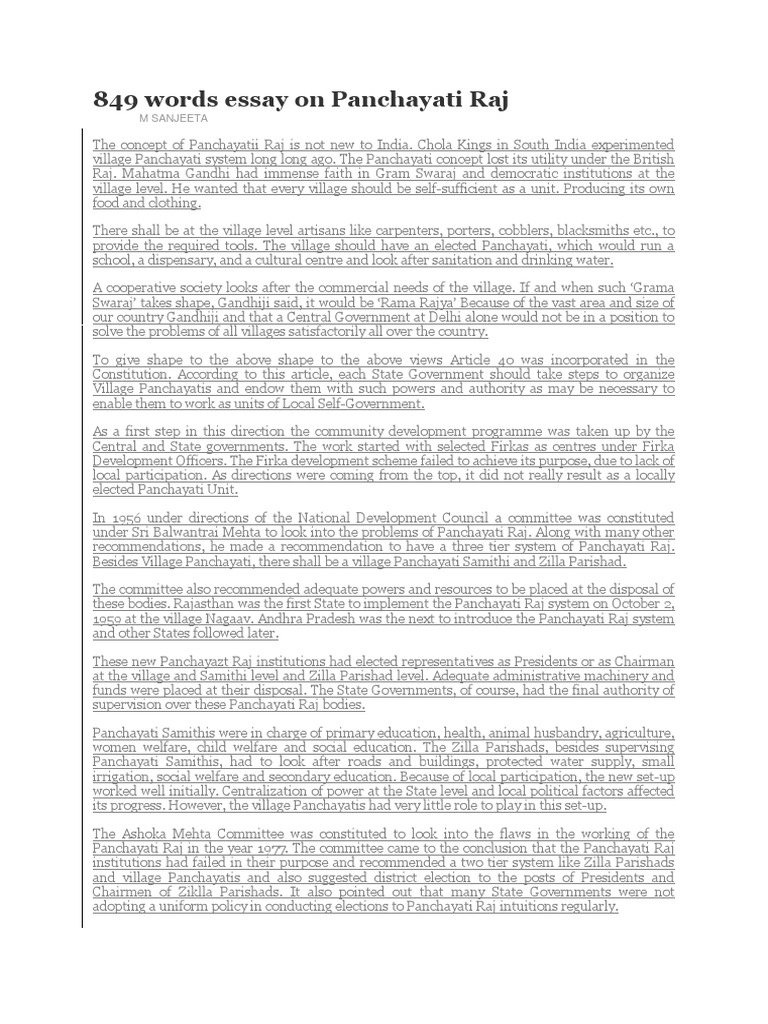 Essay on panchayati raj system pdf picture