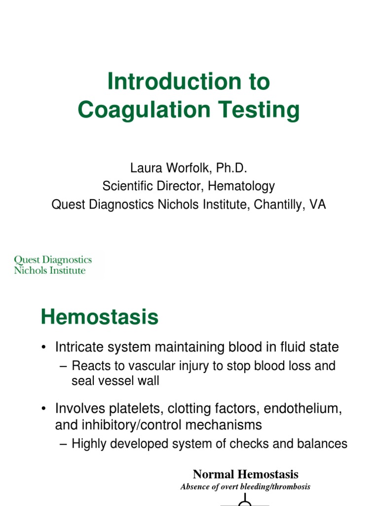 Coagulation Testing Coagulation Blood Proteins