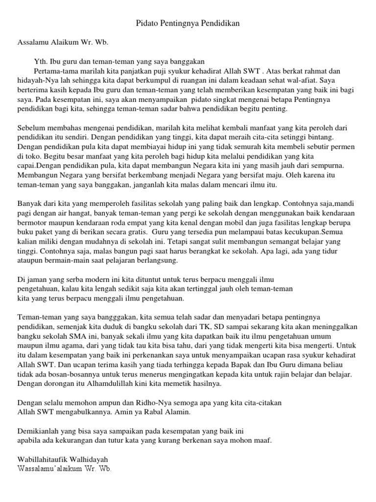Pidato Pentingnya Pendidikan