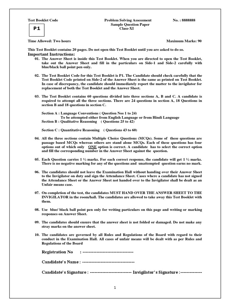 89 - PSA Sample Questions Class-XI F PDF | PDF | Rotation | Multiple Choice