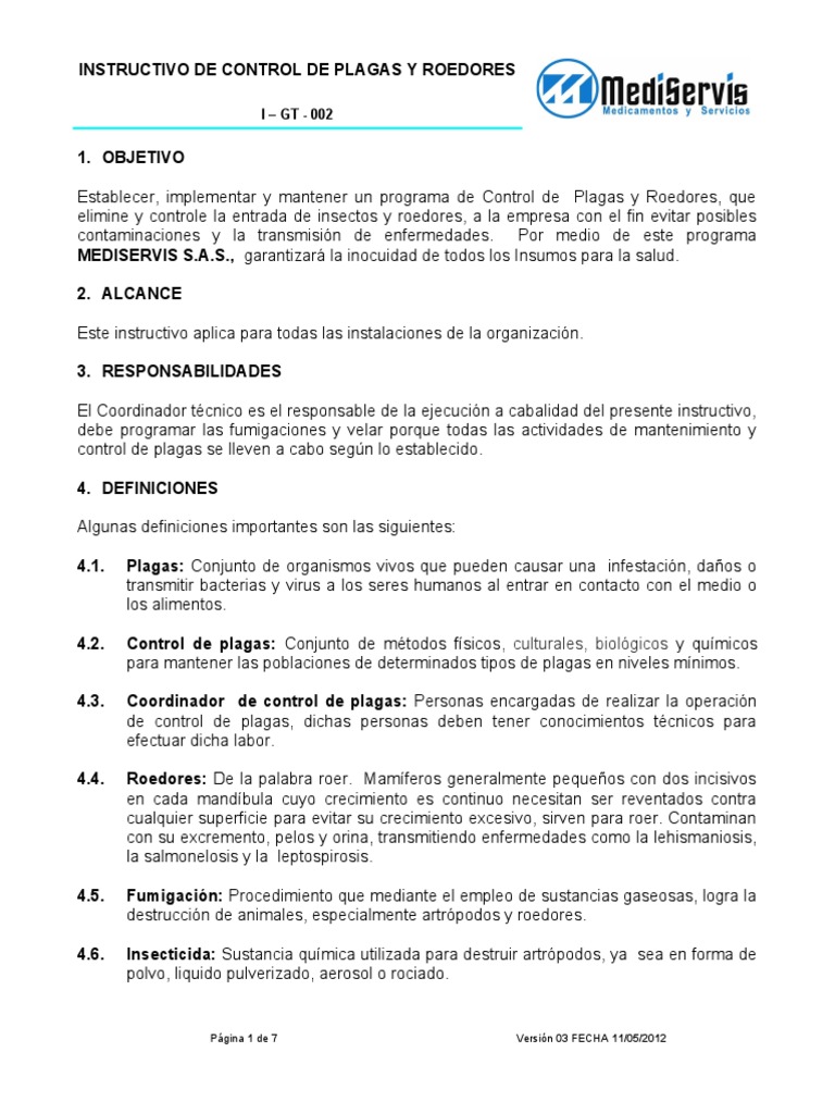 Instructivo de Control de Plagas y Roedores | PDF | Plaga (organismo ...