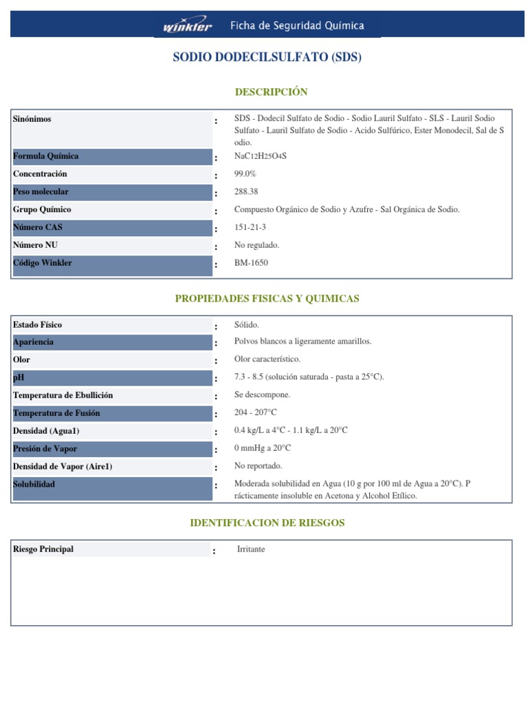 Hoja de Seguridad del SDS (Dodecilsulfato) | PDF | Residuos | Vertedero