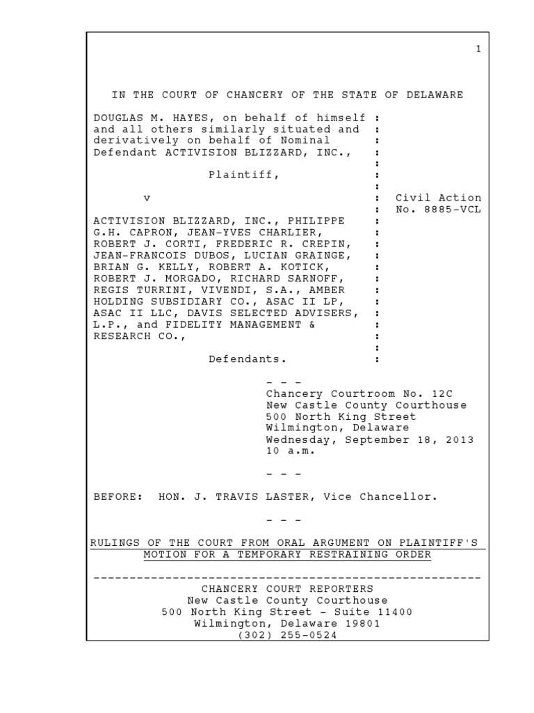 Chancery Court ruling Laches (Equity) Mergers And Acquisitions