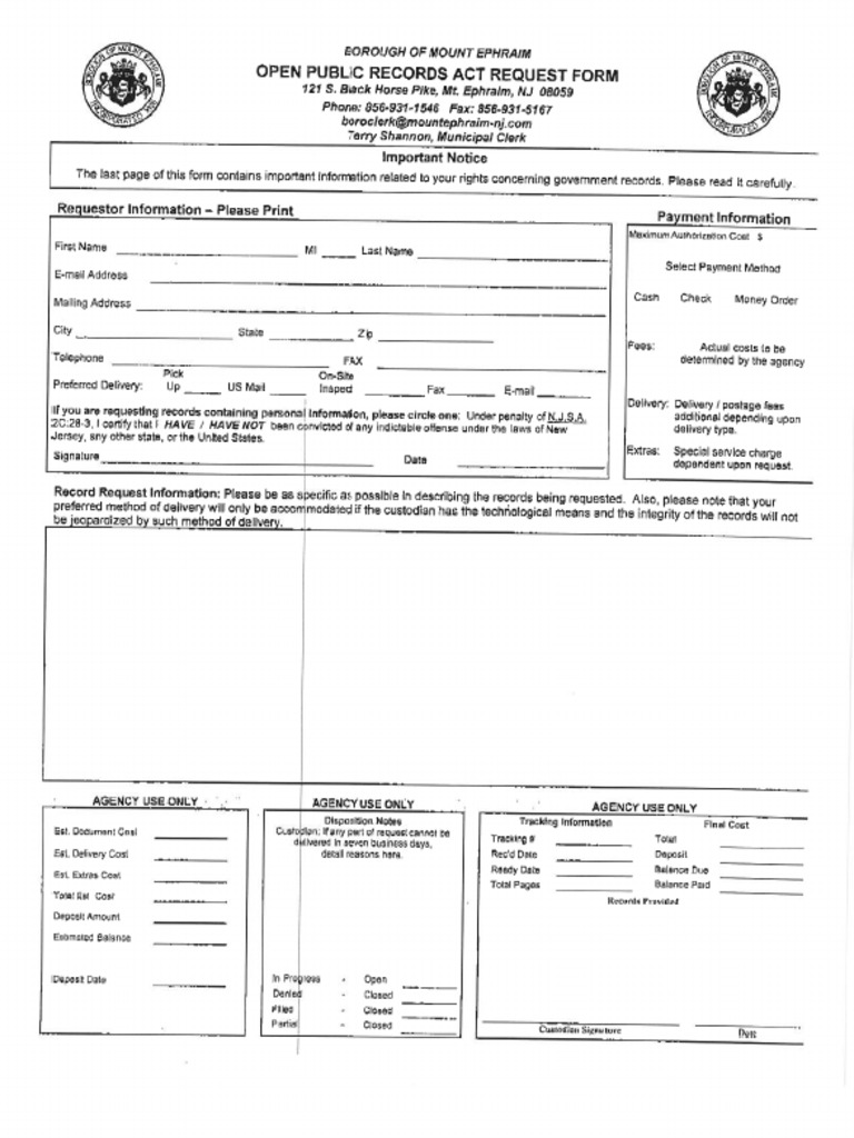 Mount Ephraim OPRA Request Form PDF