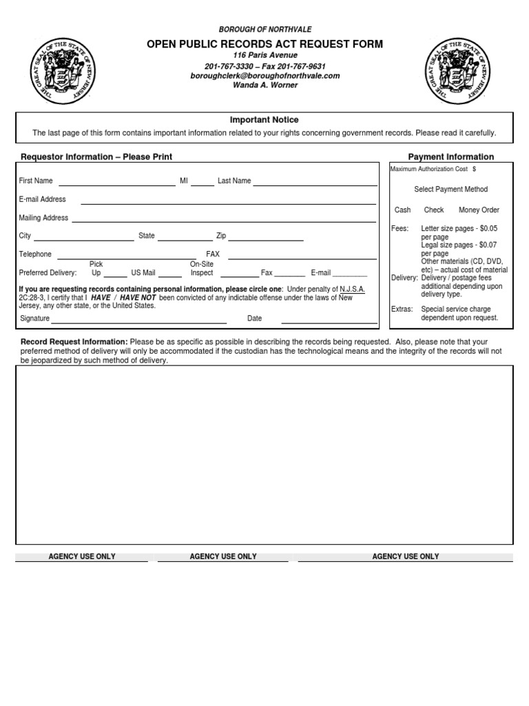 Northvale OPRA Request Form PDF Computer Security Security