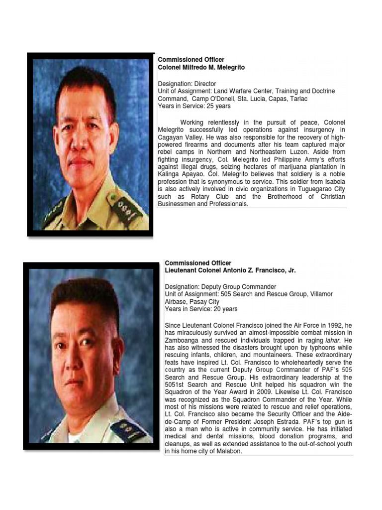 Philippine Military Leadership Profiles | PDF | Sergeant | Officer ...