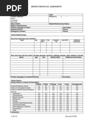 Adult Standard Biopsychosocial Template